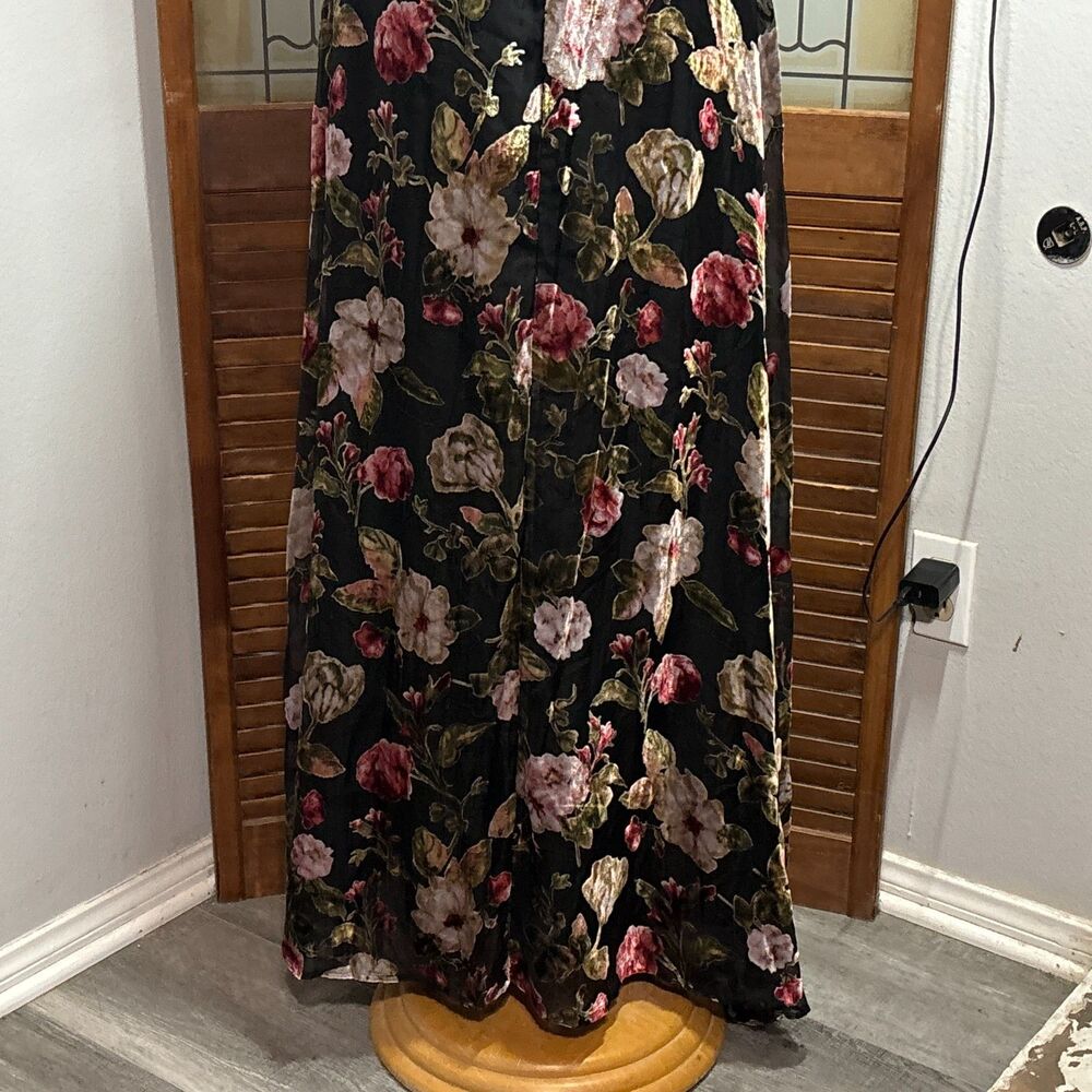 Olia Adjustable Strap Velvet Floral Burnout Whimsigoth Fairy Maxi Dress Size M - Picture 9 of 16
